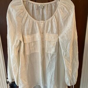 Sundance White Linen 3/4 Button Pocketed Boho Blouse, Top Size Small